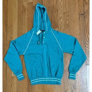 Peter B Active Vintage Teal Blue White Women's Hoodie Sweatshirt Size Small- NWT